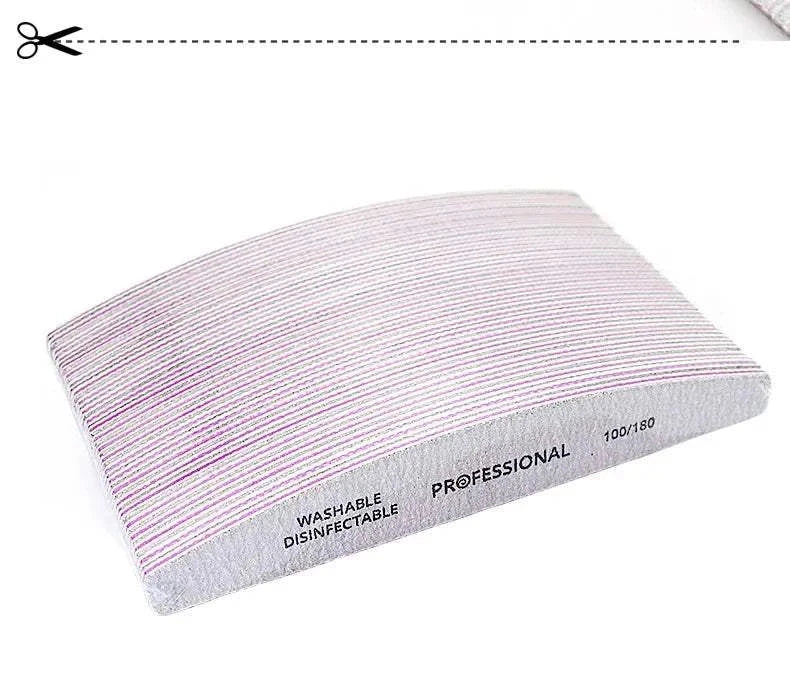 Professional emery nail file set with dual grit 100/180, washable and disinfectable nail buffers for smooth shaping and polishing.