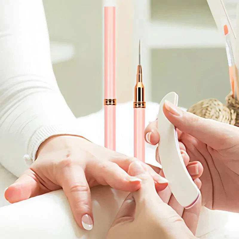 5pcs nail liner brush set with pink handles for precise nail art detailing and design