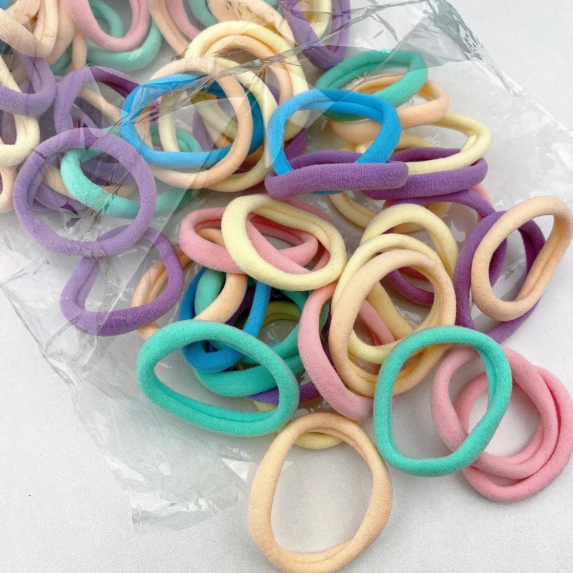 50PCS candy color nylon scrunchie set with soft, stretchy, colorful hair ties for all ages