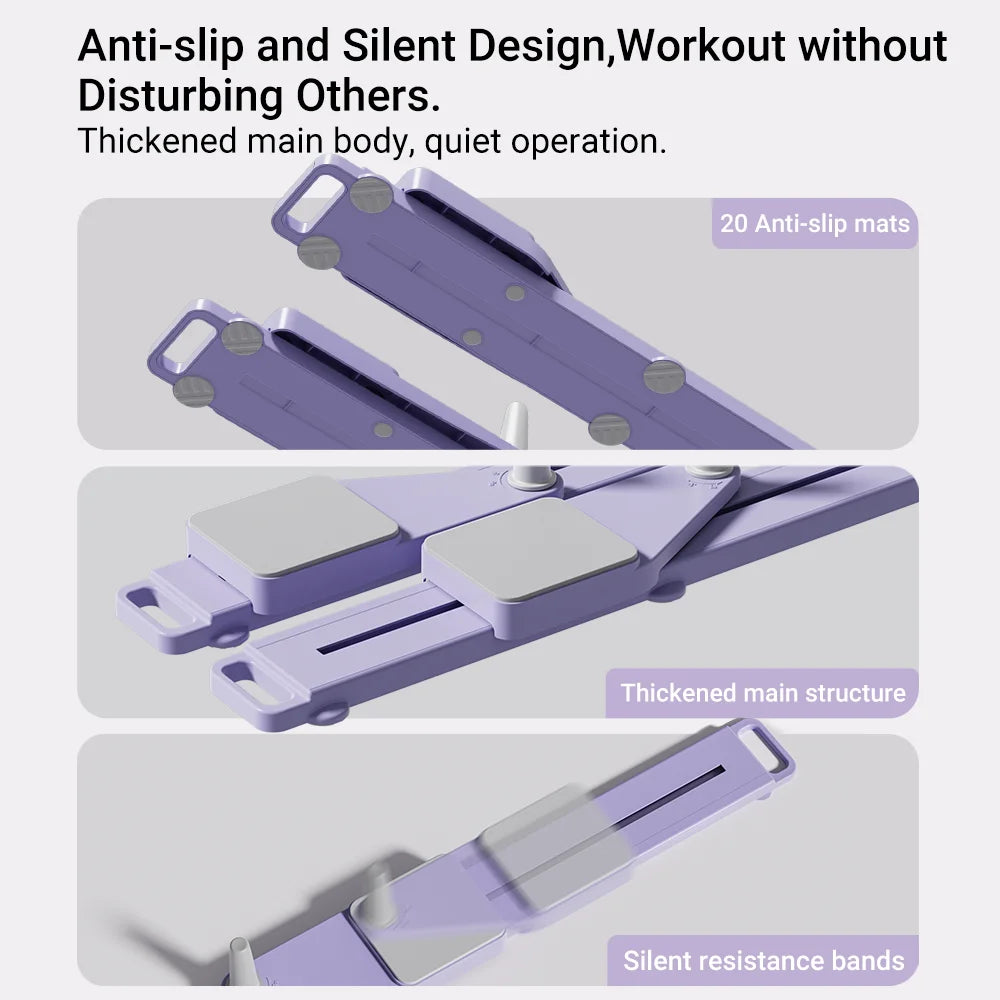 2-in-1 Abs & Ski Board with anti-slip mats, thickened structure, and silent resistance bands for quiet home workouts