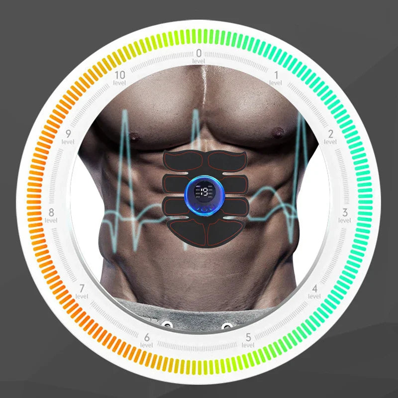 Abdominal muscle massage EMS device with training patches for toning and strengthening core muscles
