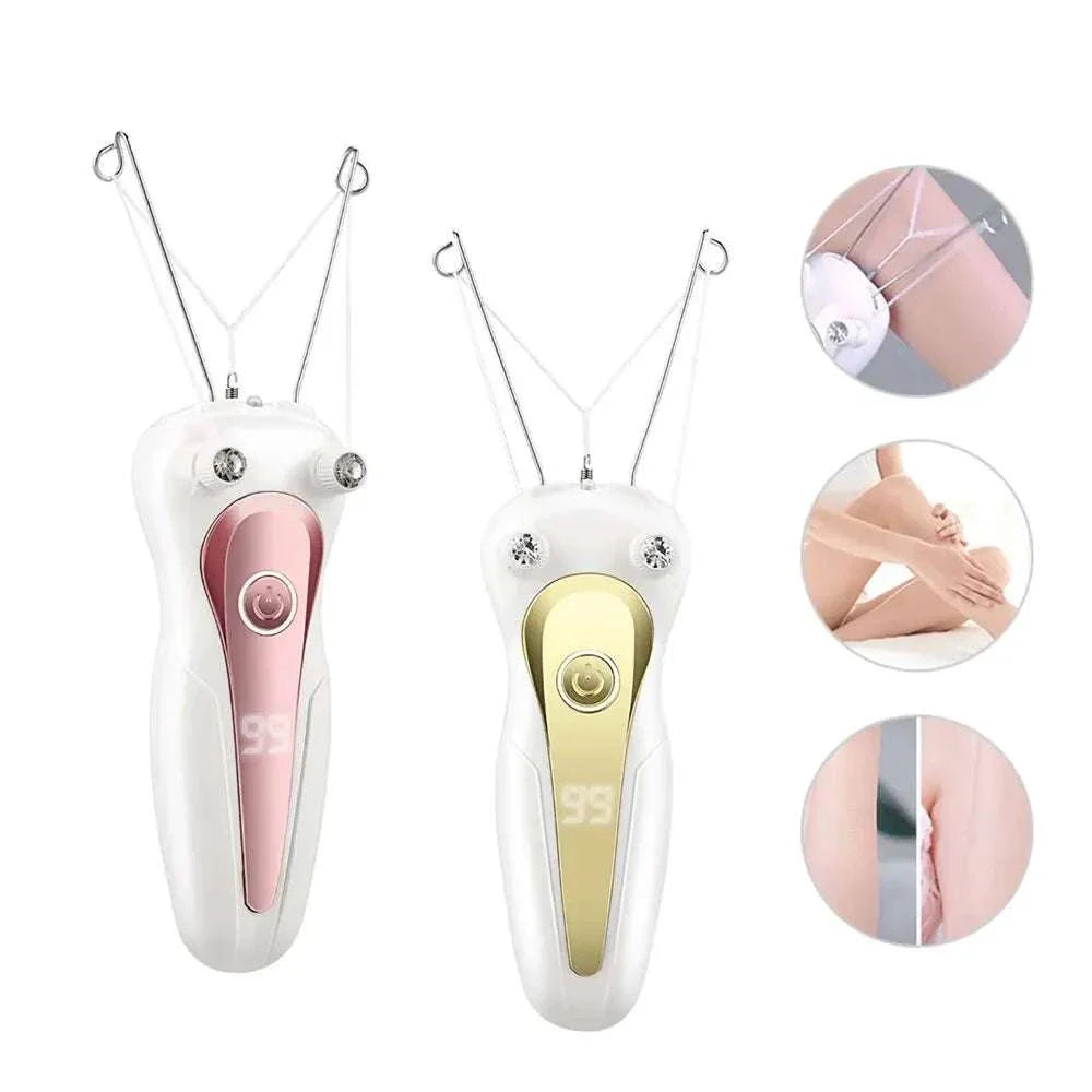 Electric body hair remover devices with cotton thread epilation technology for gentle hair removal on arms and legs.