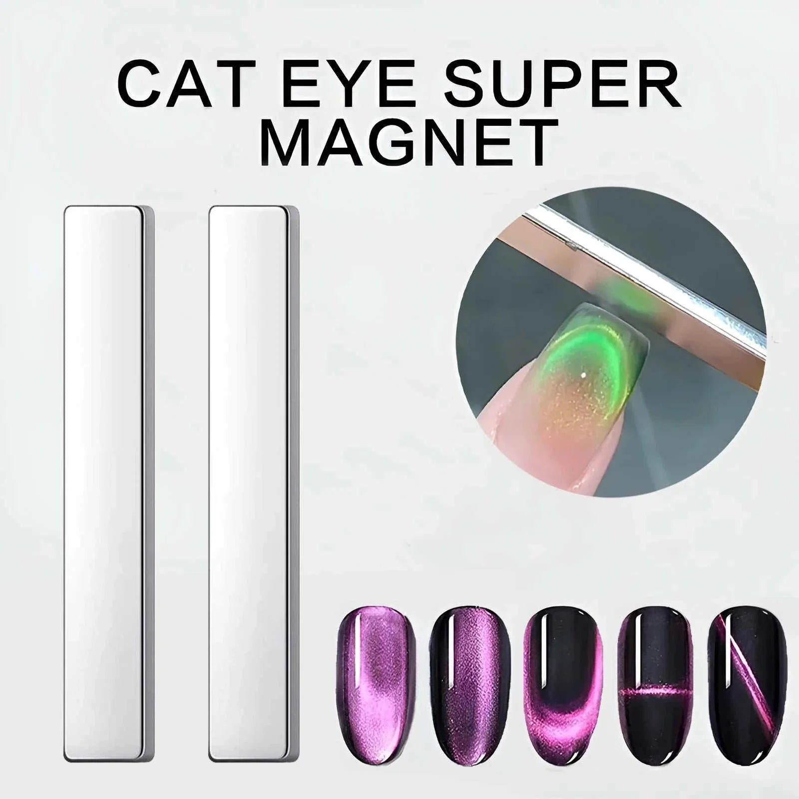 Dual-ended nail art magnetic pen for creating 3D cat eye gel polish effects with precise lines and dramatic patterns.