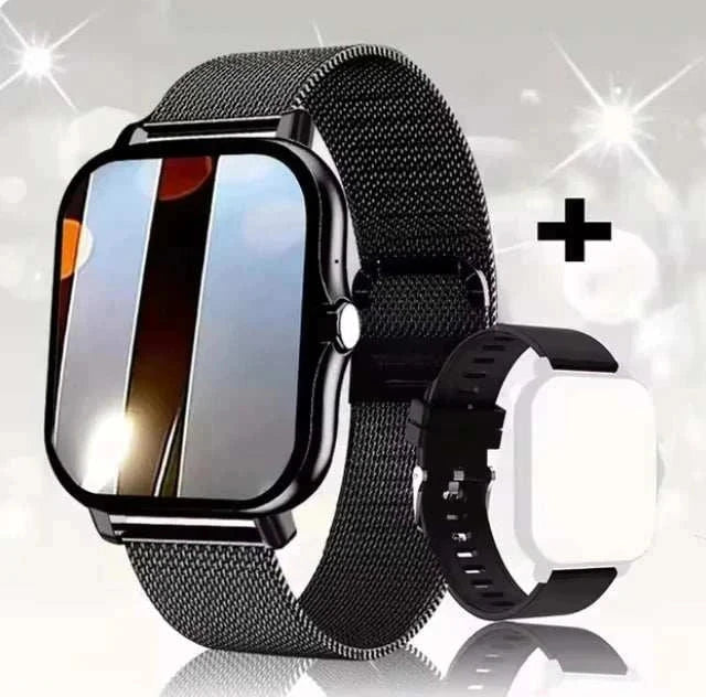 KESHUYOU 2025 Smart Watch with sleek black mesh band and additional black silicone strap, featuring vibrant touch display and durable design