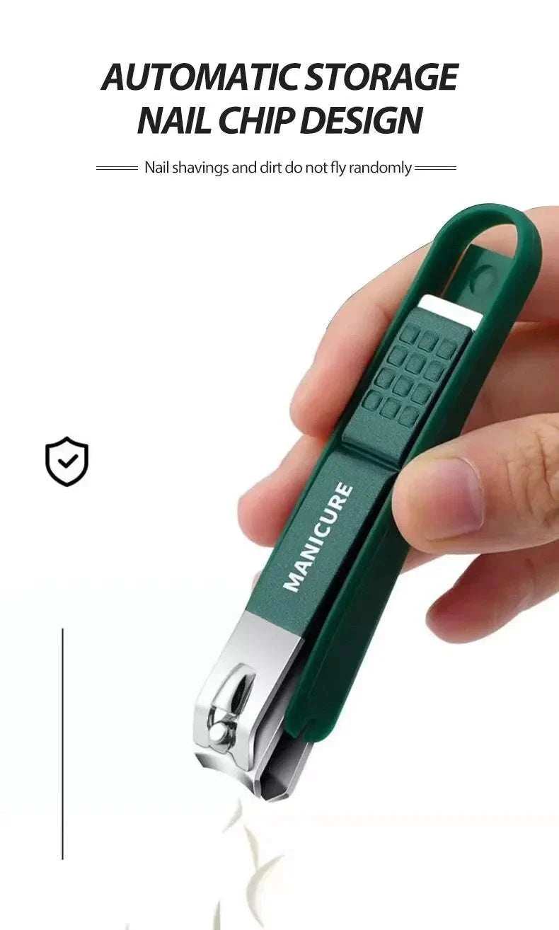 Compact green nail clipper with automatic storage and ergonomic grip for precise manicure care