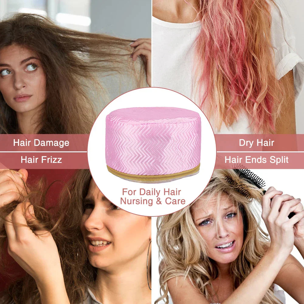 Electric Hair Steamer Cap for daily hair care targeting damage, frizz, dryness, and split ends