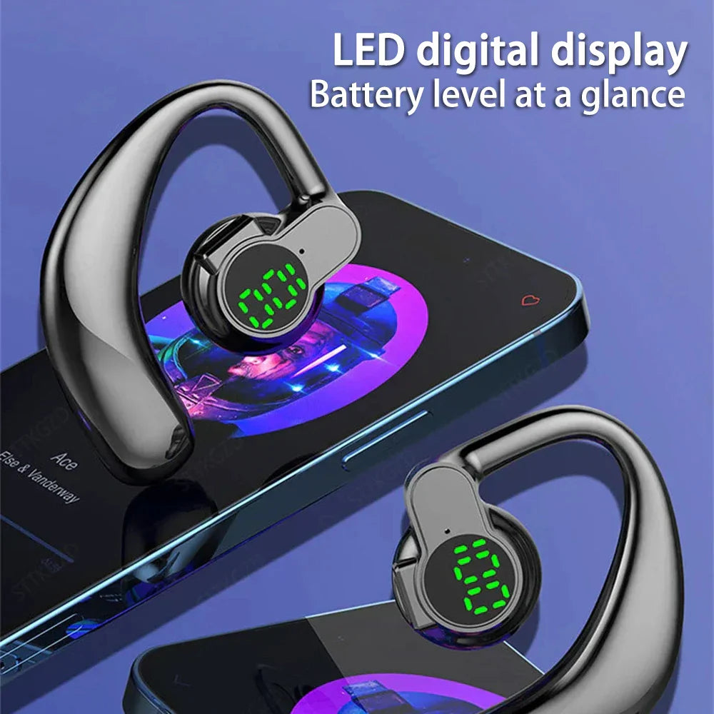 180° Wireless Headphone with Bluetooth 5.4, rotatable earhook, noise-canceling mic, digital LED battery display, and ergonomic single-ear design