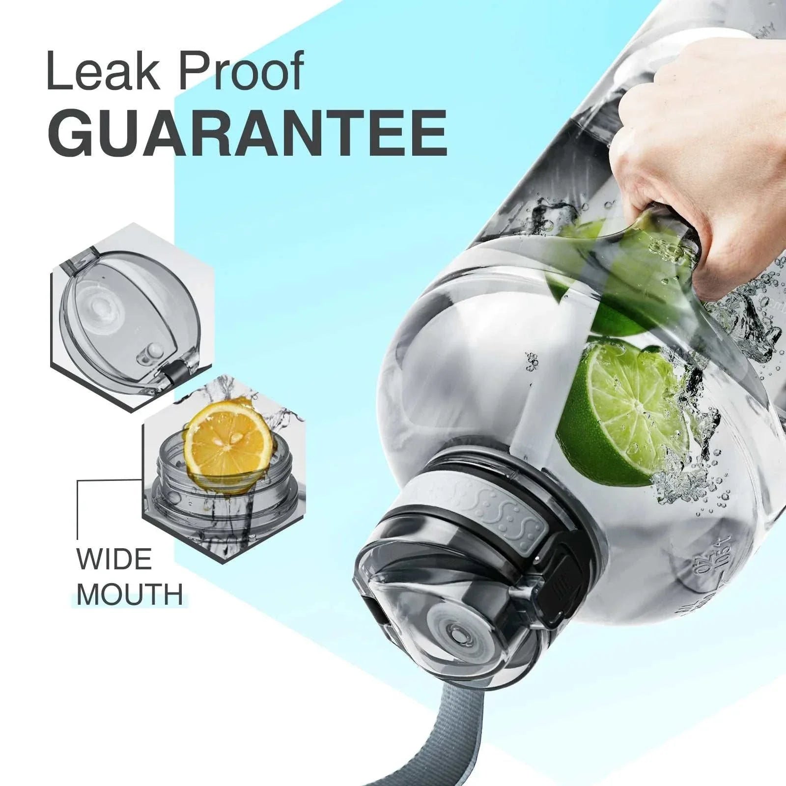 3L Motivational Water Bottle with leak-proof lid, wide mouth, built-in flip straw, and time markers for hydration tracking