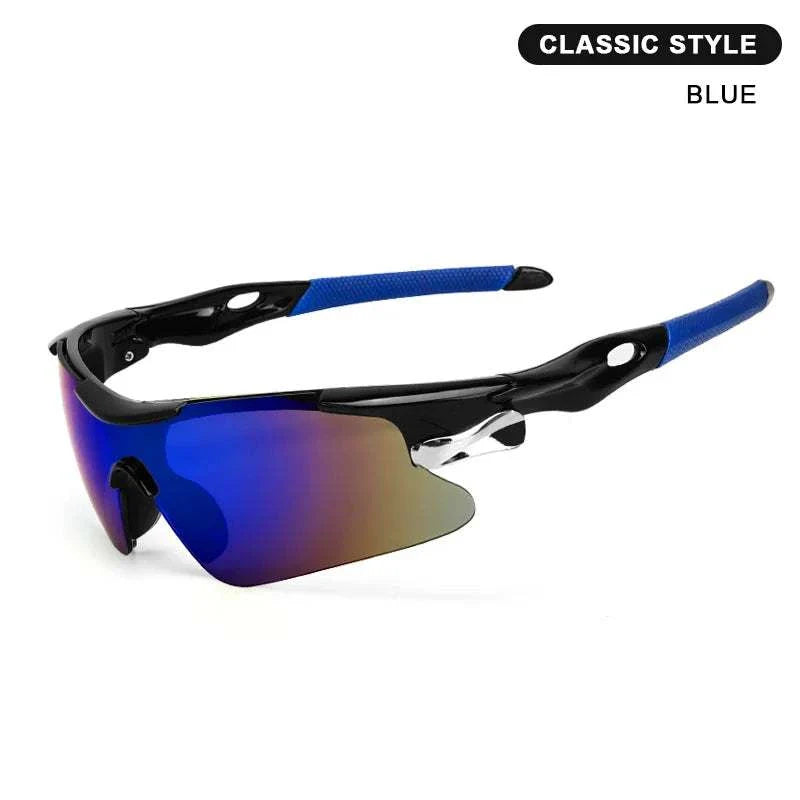 Blue RIDERACE sports sunglasses for men with UV400 protection, aerodynamic design, and anti-slip features for cycling and outdoor activities
