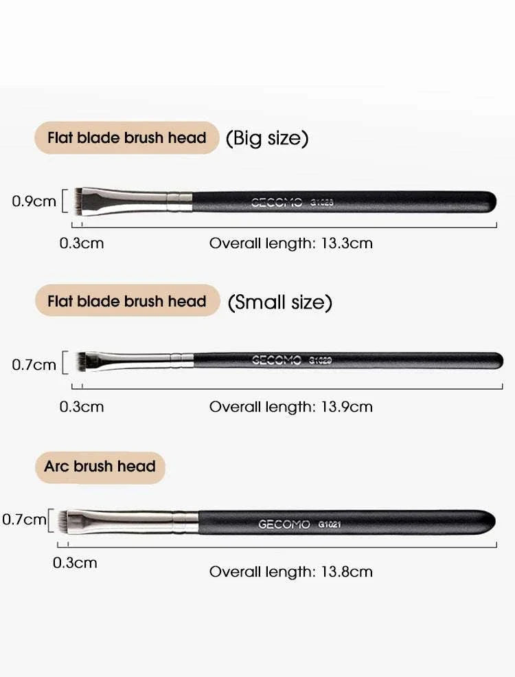 Eyeliner and eyebrow makeup brush set with flat blade and arc brush heads in varying sizes for precise eye makeup application