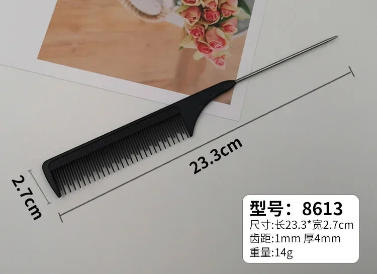 Professional Hair Tail Comb stainless steel fine teeth 23.3cm length precision styling tool