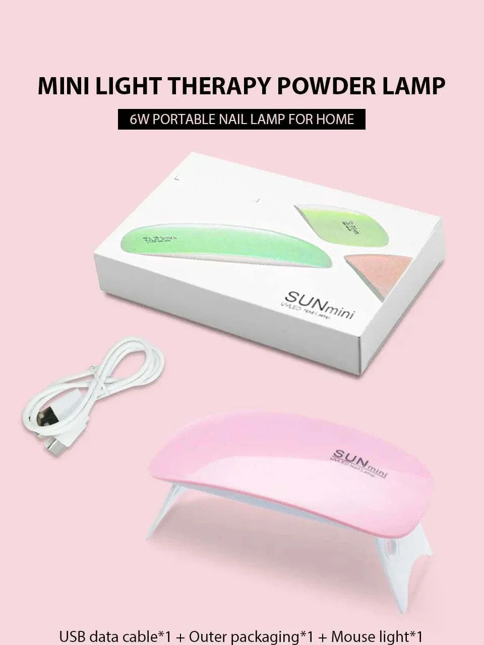 Portable mini light therapy nail lamp with USB cable for home use