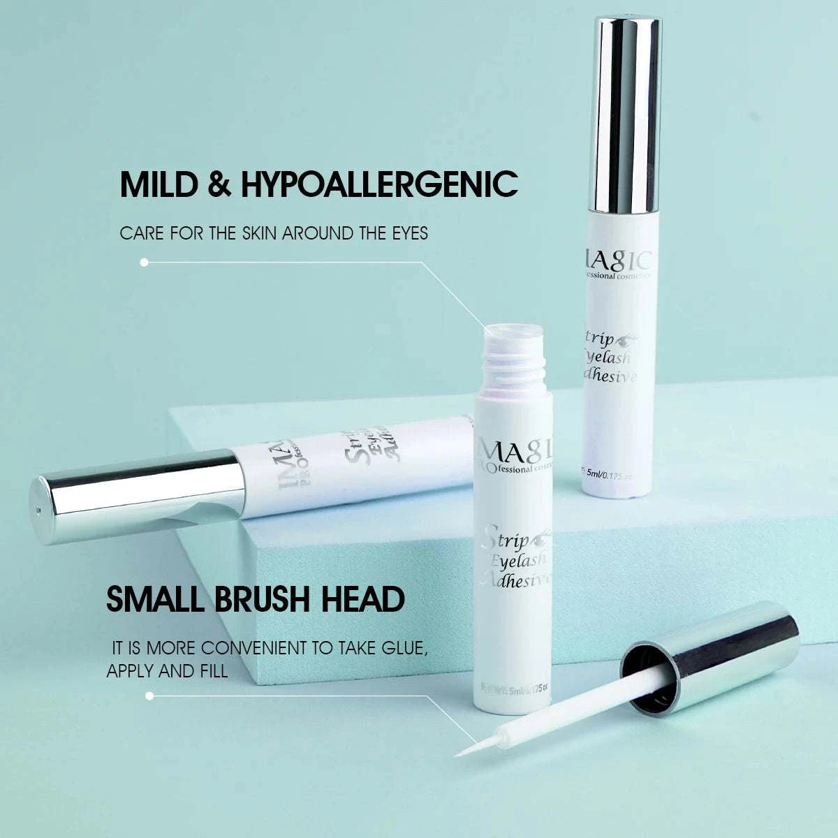 IMAGIC 5ml false eyelash extension glue with mild, hypoallergenic formula and small brush head for precise application