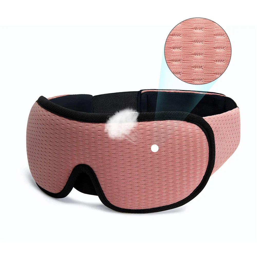 Pink breathable 3D sleeping mask with adjustable strap for total light blockout and comfort