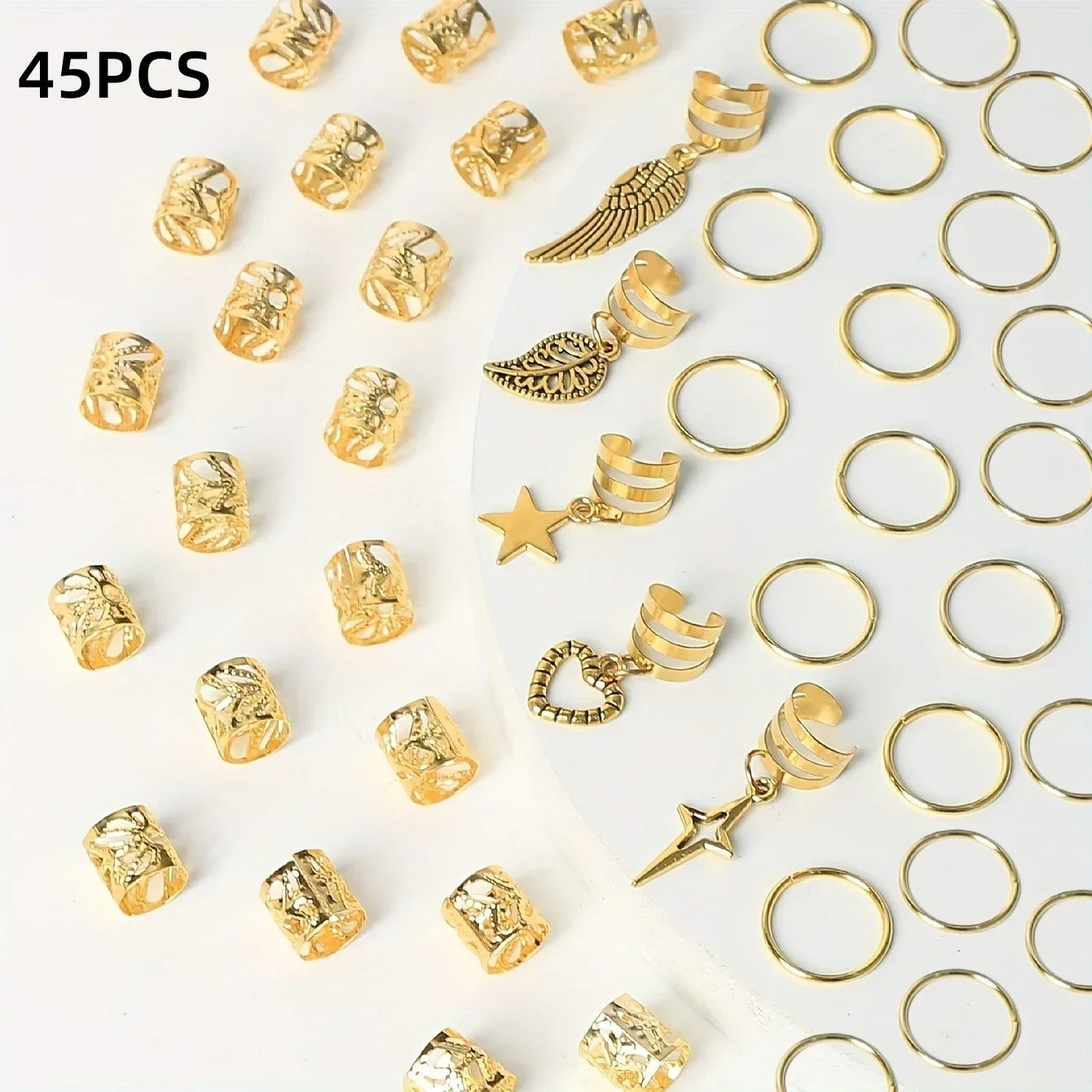 45pcs gold alloy braid hair ring set with boho charm designs for dreadlocks and braids