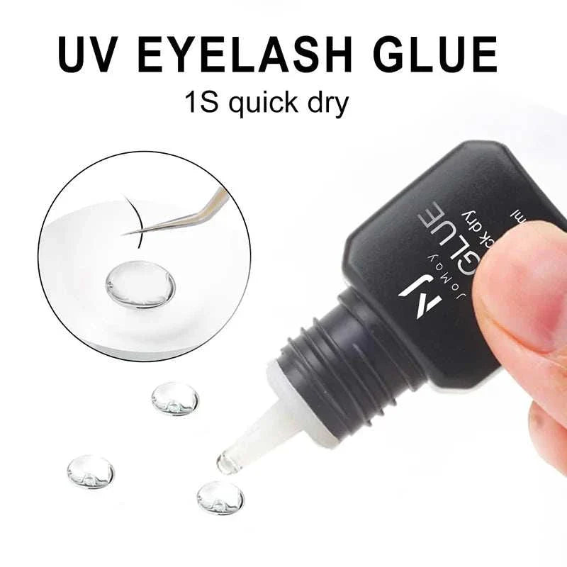JOMAY UV Glue Adhesive for eyelash extensions with ultra-fast 0.1 second drying under UV light, strong long-lasting hold, and professional-grade formula