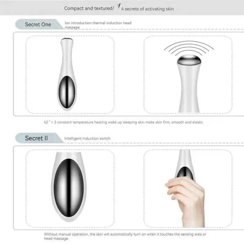 Home Electric Eye Massage tool with thermal induction and intelligent switch for reducing puffiness and fine lines.