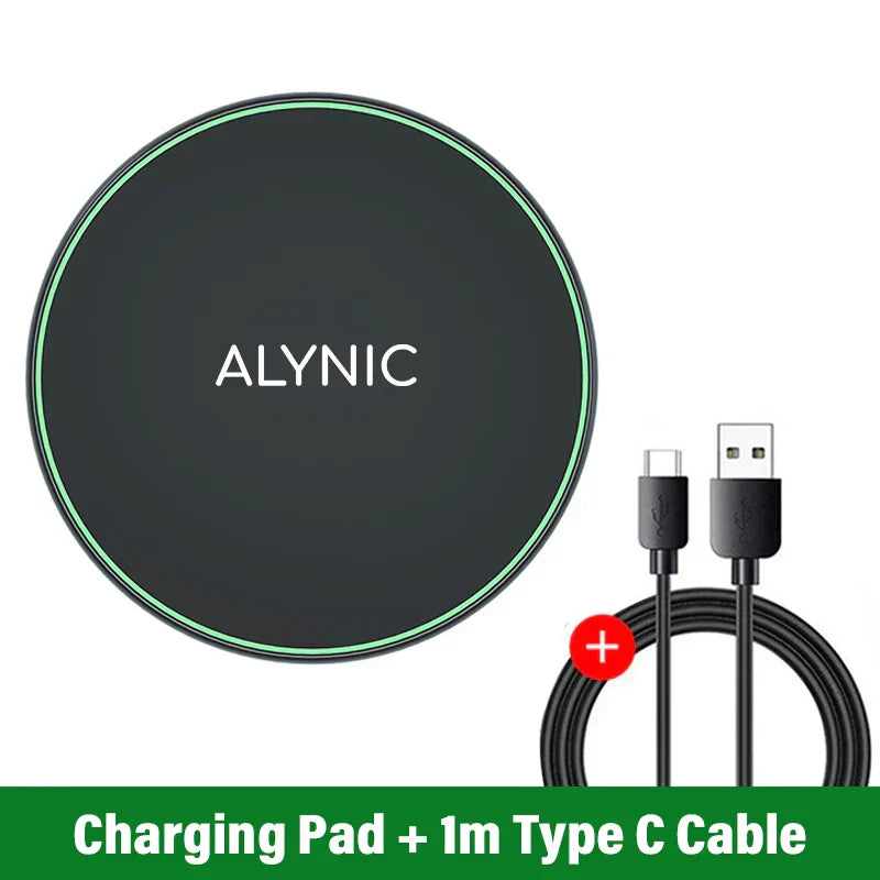 30W wireless charging pad with magnetic alignment and 1m Type C cable for fast, universal device charging
