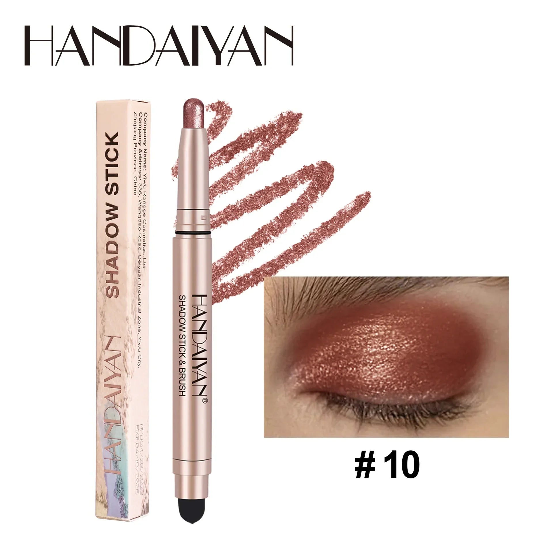 Handaiyan Highlighting Eye Shadow Stick in shade #10 with pearlescent shimmer and creamy texture for radiant eye looks