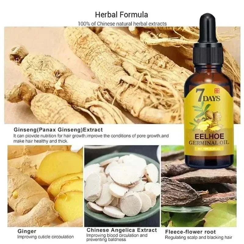 7 Day Rapid Growth ginger hair growth serum with herbal extracts for scalp nourishment and anti-hair loss treatment