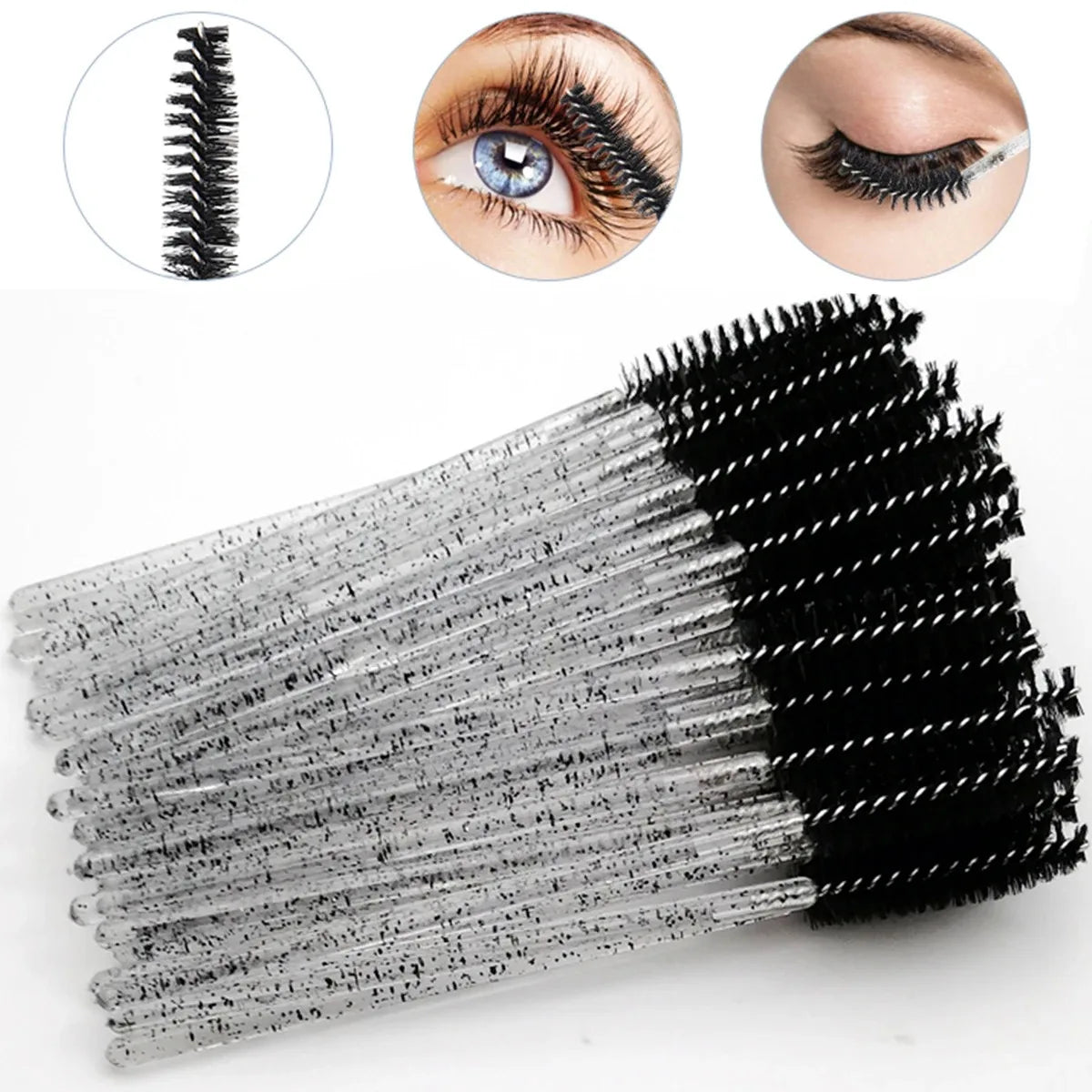 100 disposable mascara and eyebrow brushes with soft spiral bristles for hygienic lash and brow grooming