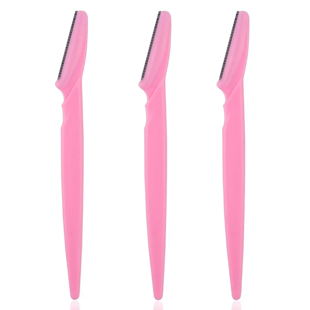 Pink eyebrow trimmer and face shaver set with safe stainless steel blades for gentle hair removal
