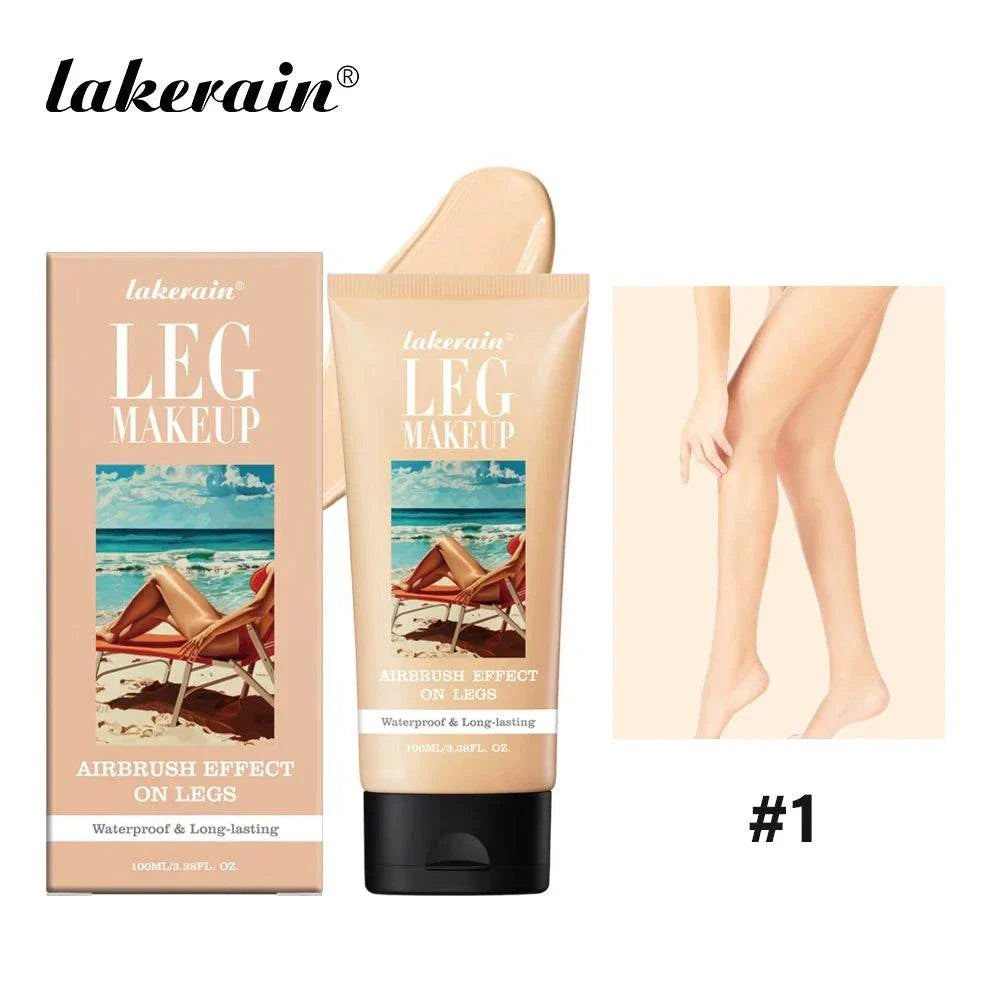 100ml Leg Makeup tube and box with airbrush effect, waterproof and long-lasting concealer for legs in wheat tan brown shade.
