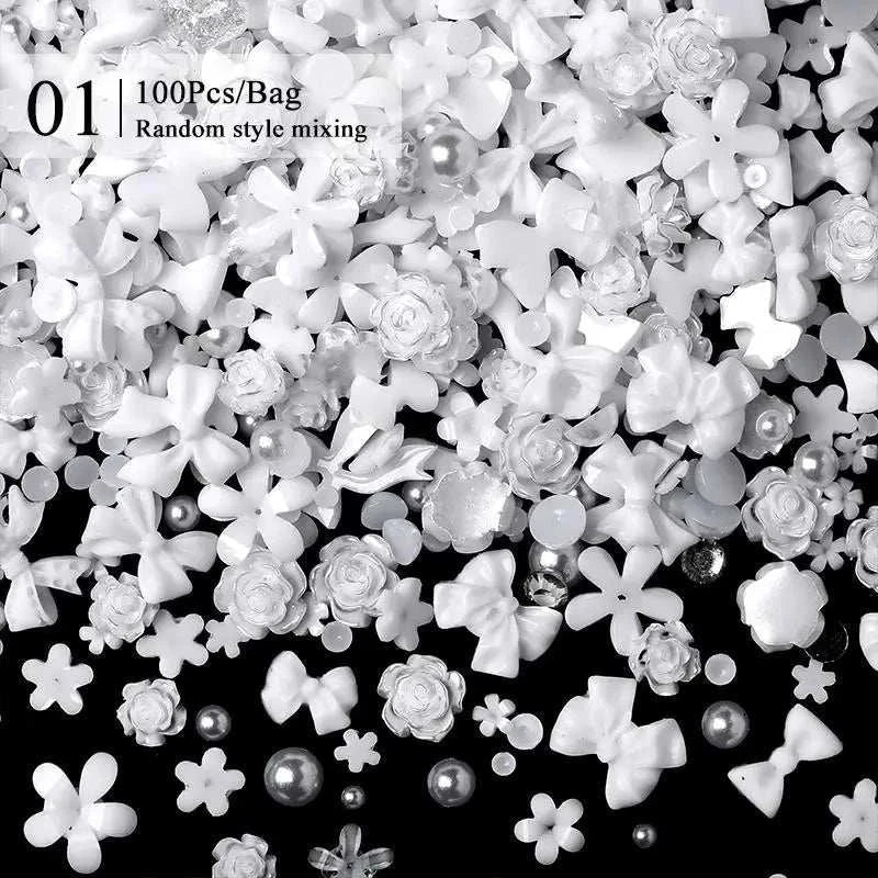 White and clear 3D nail art rhinestones and embellishments for use with BORN PRETTY 10g Gel Nail Glue