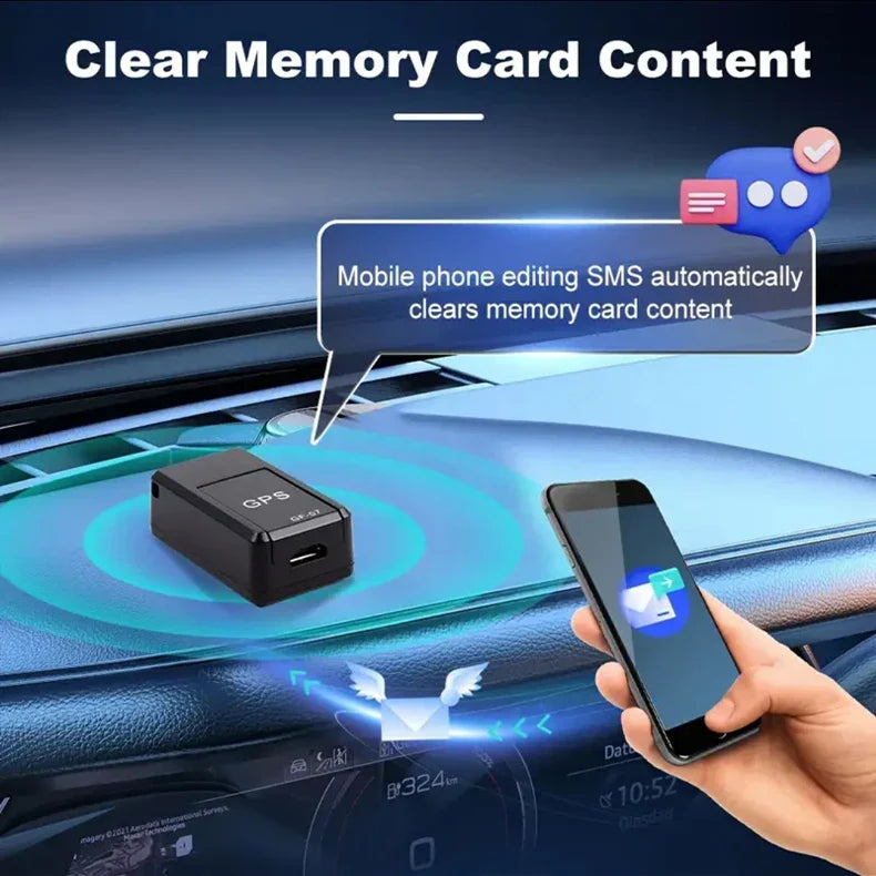 Micro Magnetic GPS Tracker with real-time GPS and LBS positioning, strong magnetic attachment, and mobile SMS control for vehicles and valuables.