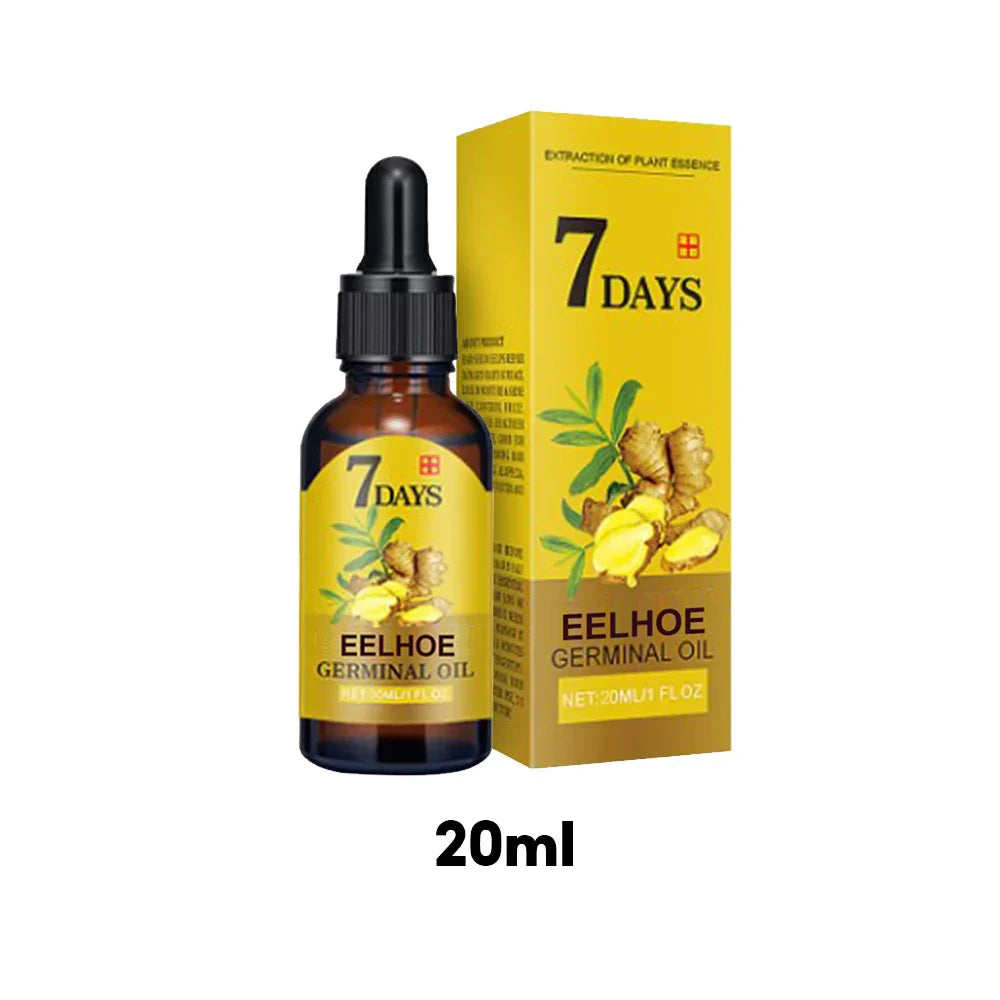 EELHOE Ginger Hair Growth Oil 20ml bottle with yellow packaging promoting natural hair growth and scalp hydration