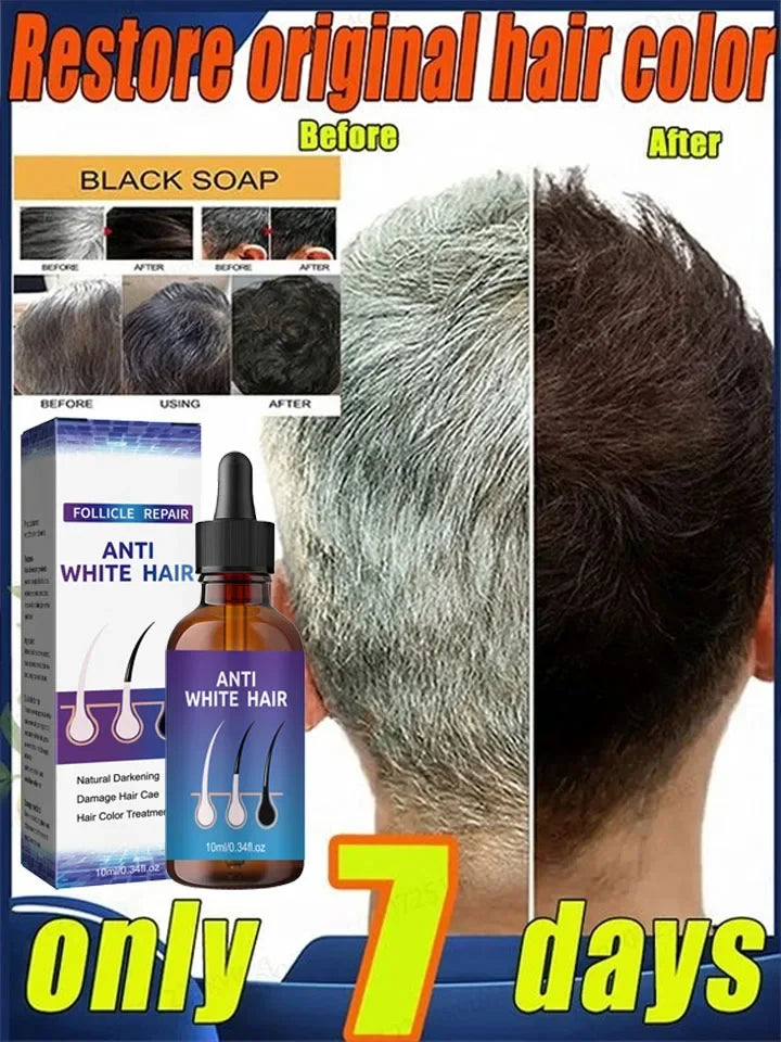grey coverage bar shampoo for natural hair darkening and repair with before and after images showing restored hair color in 7 days