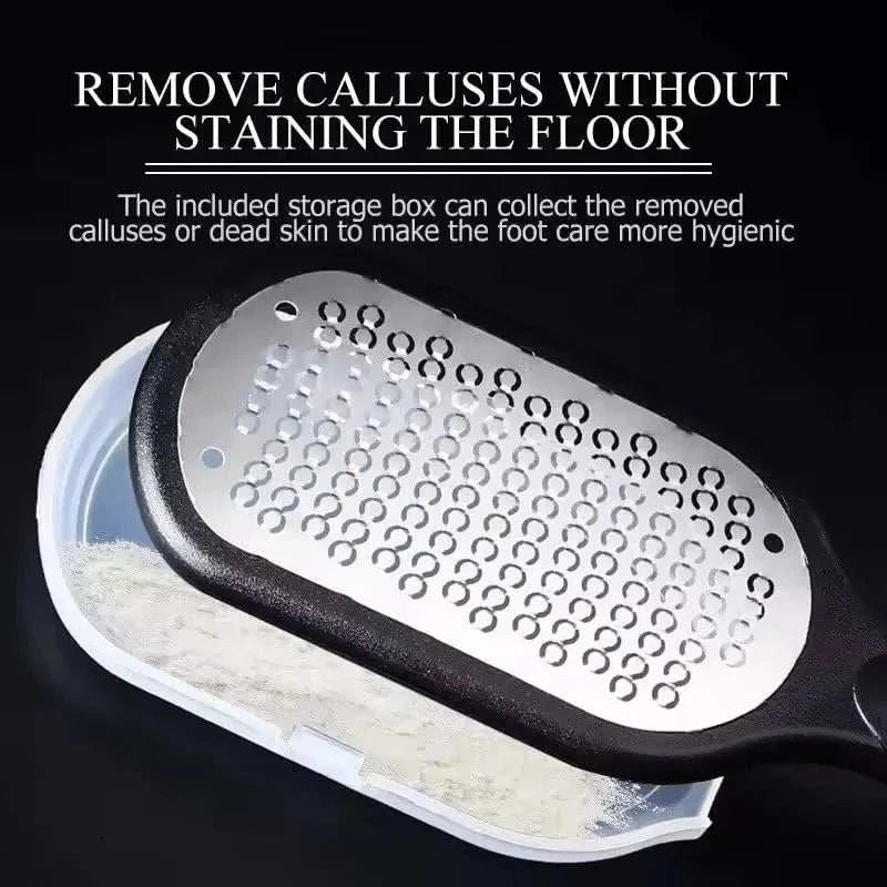 Foot File Professional Rasp with storage box for hygienic callus removal and dead skin collection.