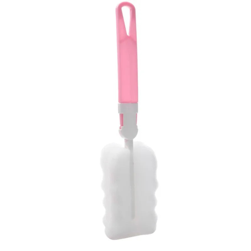 Cleaning brush with pink handle for hot and cold stainless steel thermos bottles