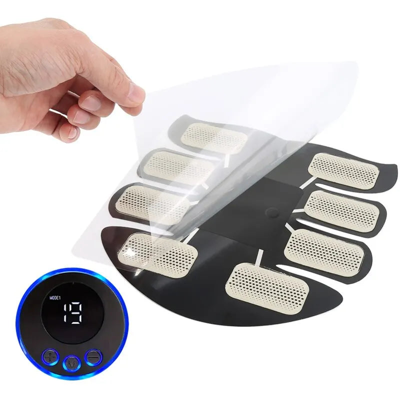 Abdominal muscle massage EMS device with training patches and digital control display