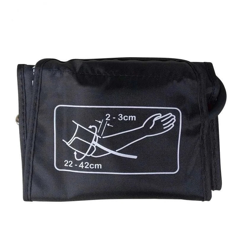 Black replacement cuff for digital blood pressure monitors with adjustable sizes 22-42cm and hook-and-loop closure