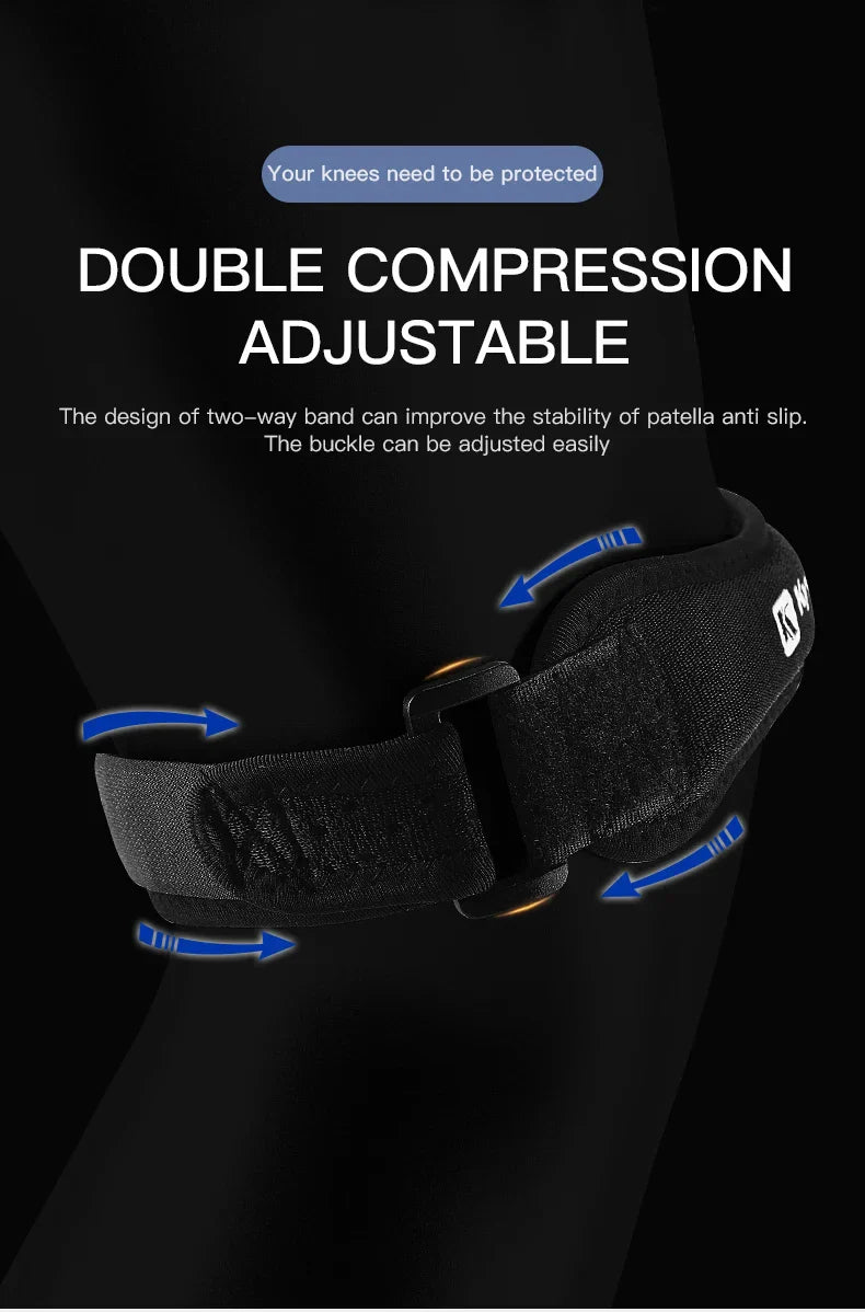 Adjustable silica gel knee tendon strap with double compression and hook-and-loop closure for patella support and injury prevention