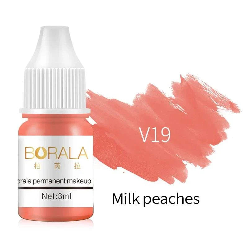 Borala 26 Colors 3ML permanent makeup tattoo pigment bottle with Milk Peaches shade V19 for lips, eyebrows, and eyeliner