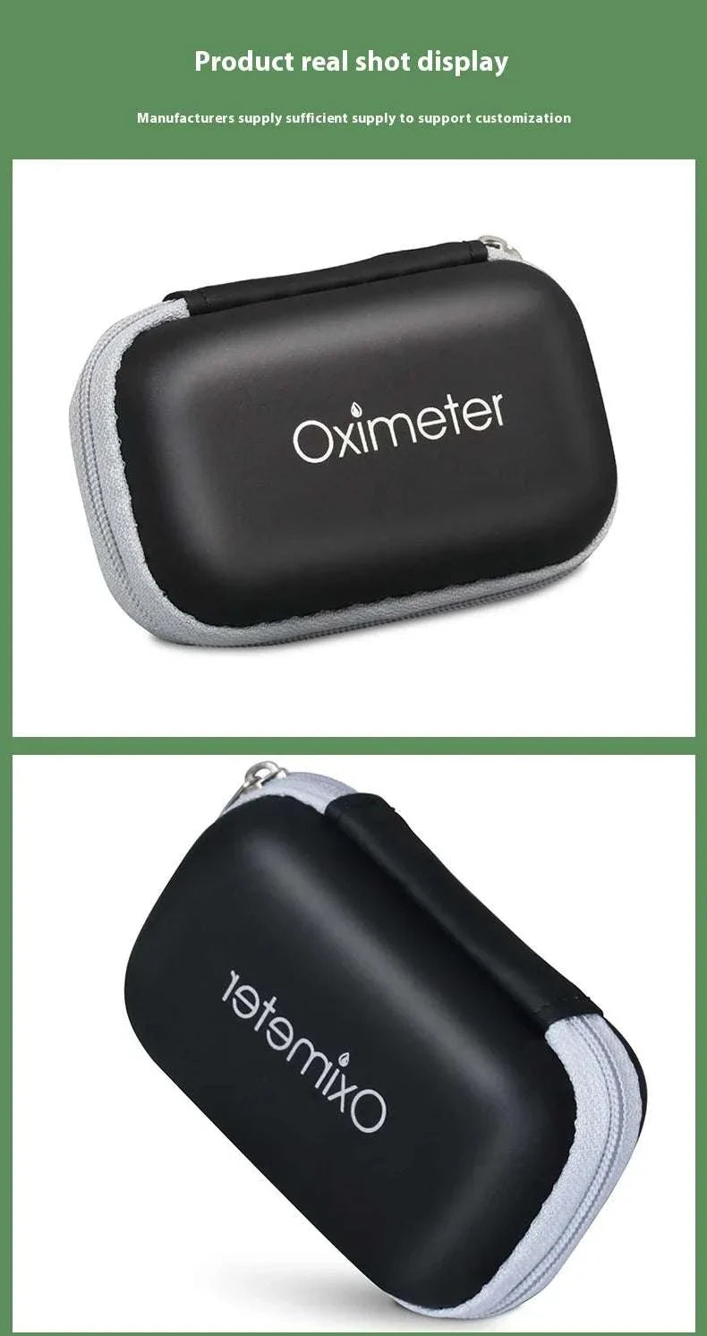 Compact black zippered carrying case for oximeter and replacement blood pressure monitor cuff accessories