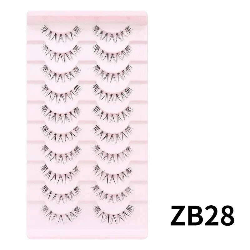 10 pairs of Natural Manga Full Strip Lashes in light pink tray for anime-inspired voluminous eye look