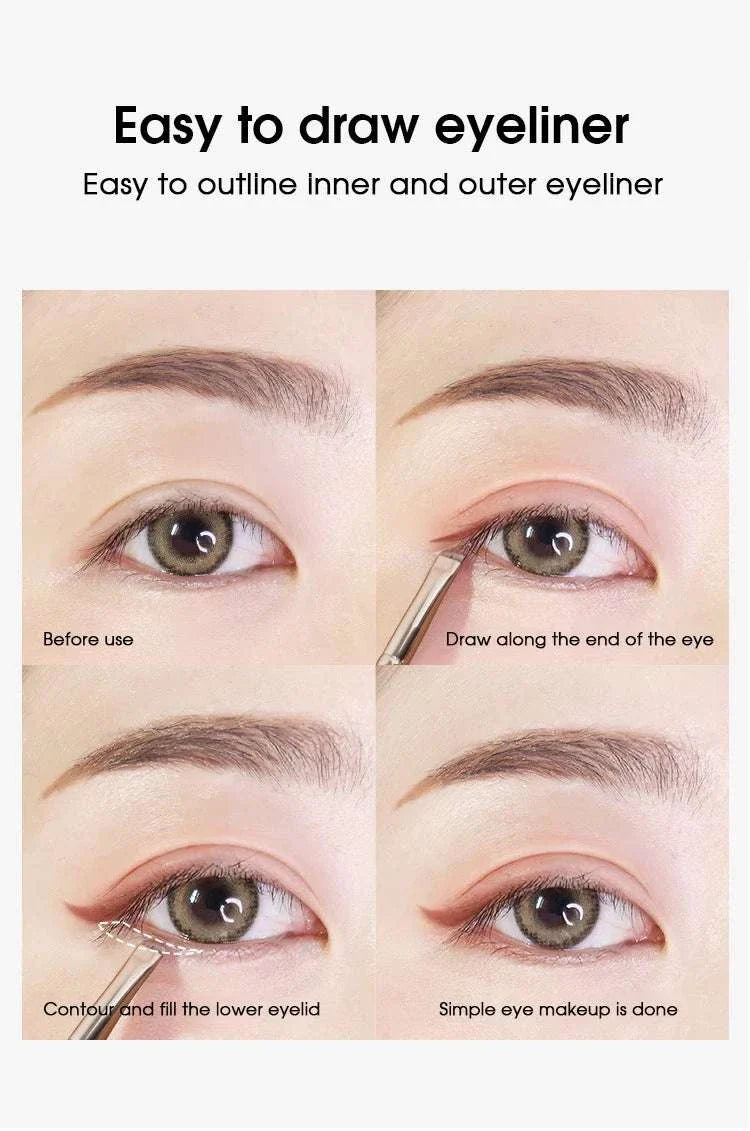 Eyeliner and eyebrow makeup brush set showing precise application steps for easy and flawless eye makeup.