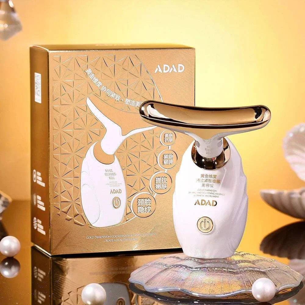 3-in-1 Face Massager with microcurrent technology for facial, eye, and neck toning and lifting in a sleek white and gold design