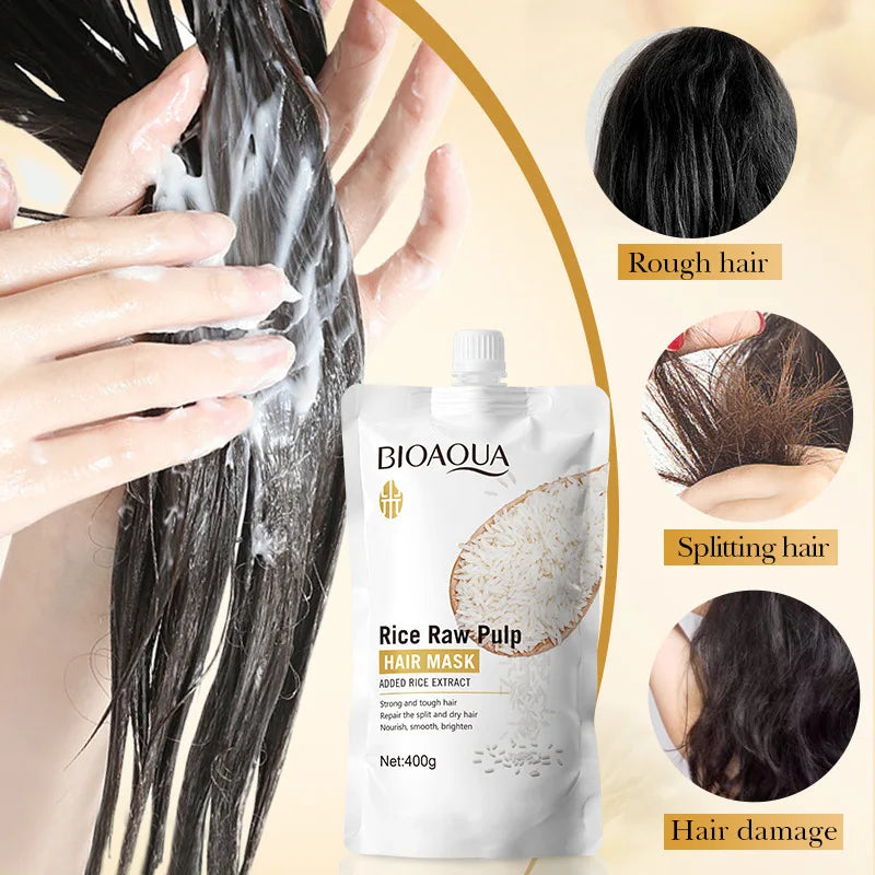 Magical Keratin Hair Mask with rice extract repairing rough, splitting, and damaged hair