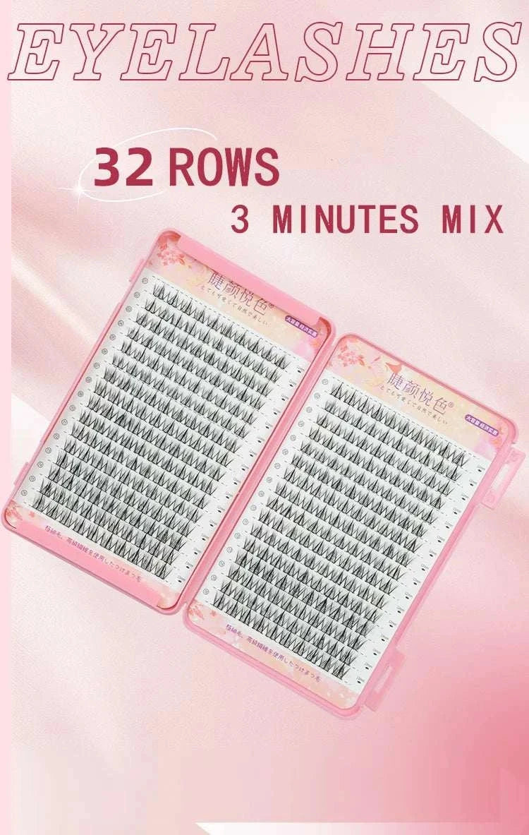 Flowerknow Eyelash Extension Book with 32 rows of soft cluster lashes in a stylish pink case for professional and personal use