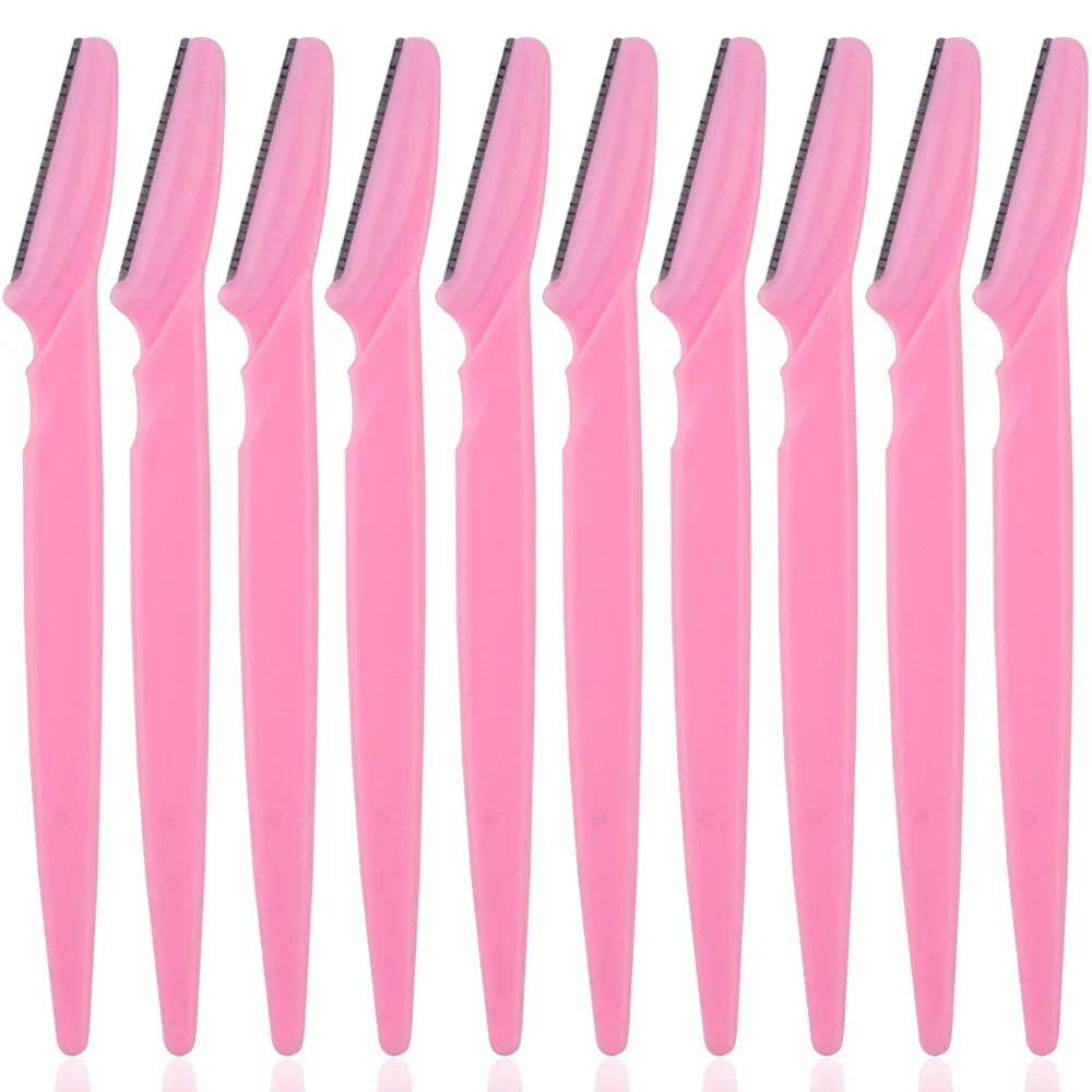 Set of 10 pink eyebrow trimmers and face shavers with precision blades for gentle hair removal