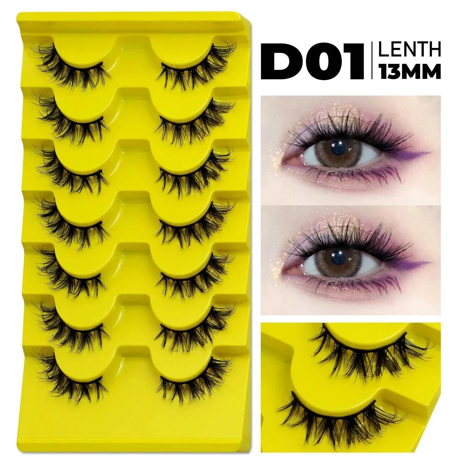 GROINNEYA Cat Eye Lashes 3D faux mink, 5 pairs, 13mm length, volumizing and lightweight natural cat eye style for cosplay and daily wear