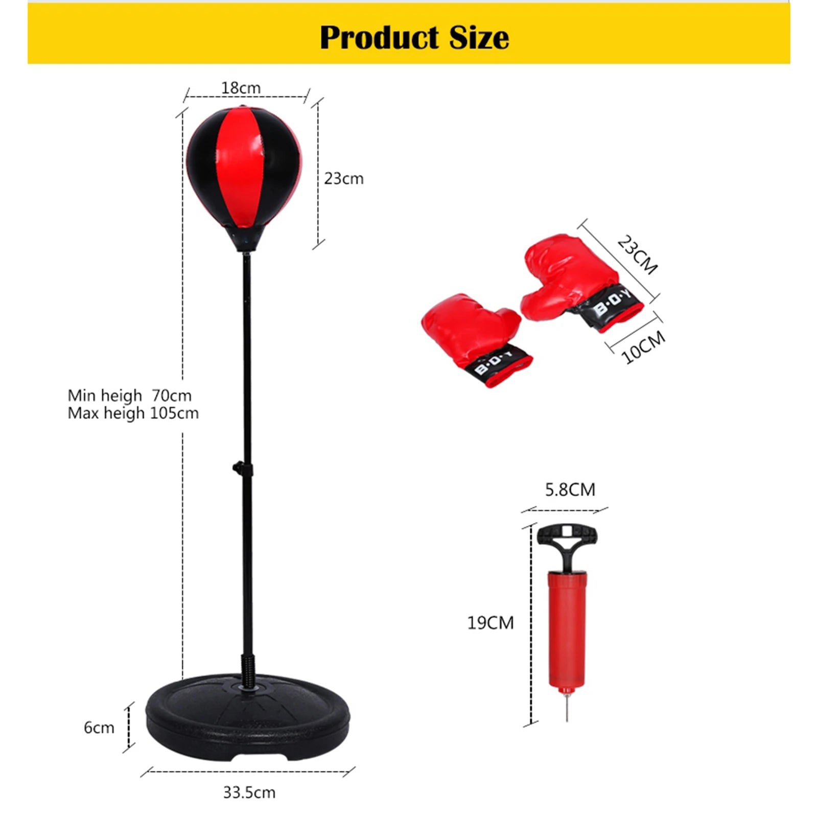 Adjustable Height Kids Punching Ball Set with Gloves