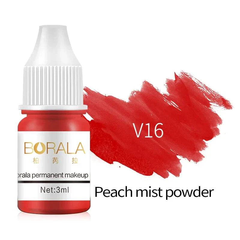 Borala 26 Colors 3ML permanent makeup pigment in V16 Peach Mist Powder shade for lips, eyebrows, and eyeliner.