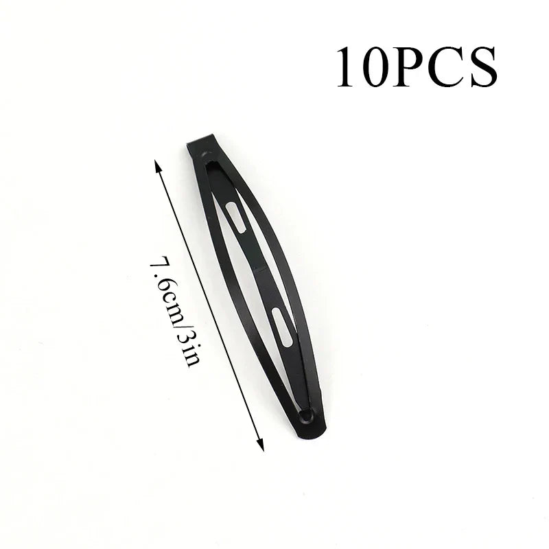 Set of 10 frosted alloy snap hair clips in matte black, 7.6cm length, durable and stylish hair accessories for secure hold.