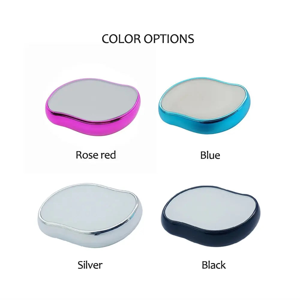 Crystal Hair Eraser reusable body hair removal tool in rose red, blue, silver, and black colors