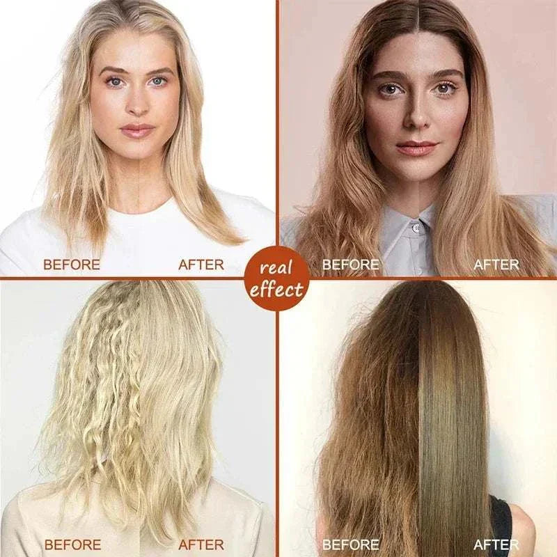 Keratin Hair Mask before and after results showing smooth, frizz-free, shiny hair transformation
